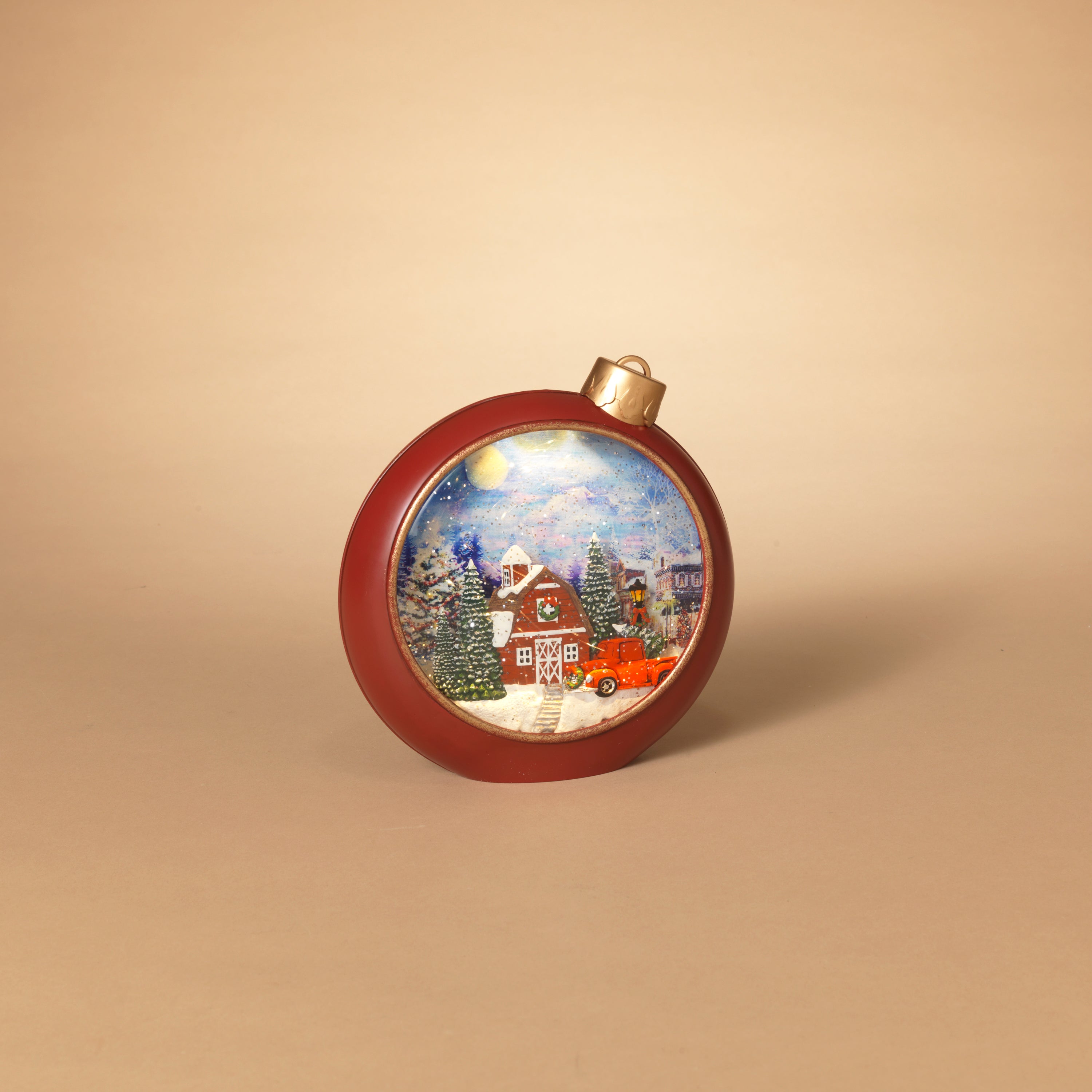 Snow dusted 8.3 in H Battery Operated Lighted Musical Holiday Village Scene Spinning Waterglobe